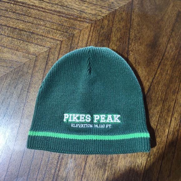 Pikes Peak Elevation 14,110 FT. Beanie Cap Hat Knit One Size Adults Dark Green - Picture 3 of 8